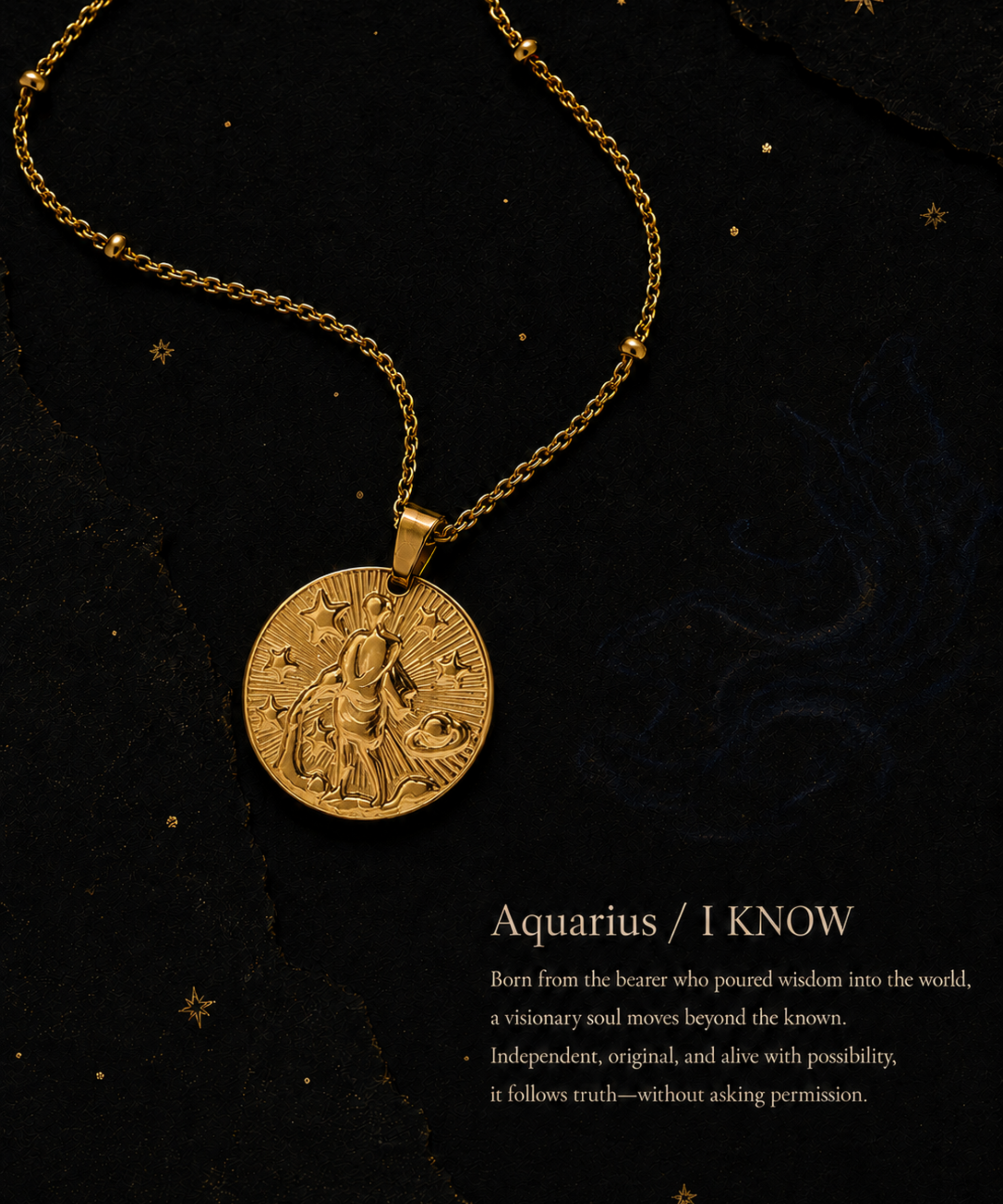 Zodiac Coin Necklace/Aquarius